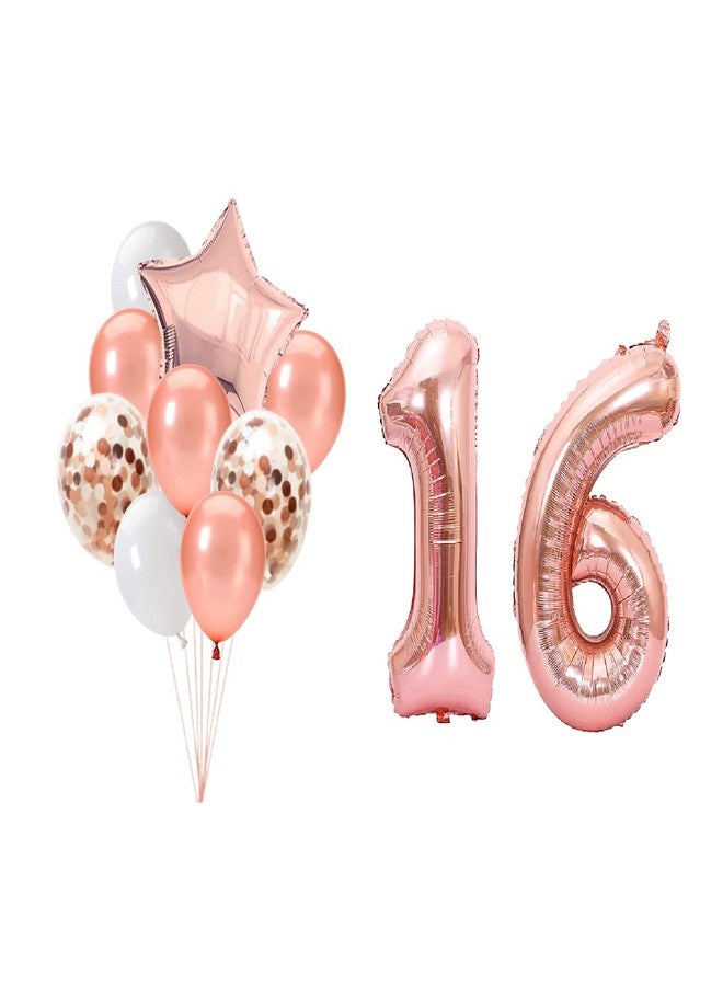 FI - FLICK IN 52 pcs 16th Birthday Decorations for Girls with Balloon Cake Topper 16th Birthday Decorations Set for Adults Number Foil 16 Confetti Balloons (Pack of 52,Rose Gold) - Image 5